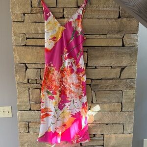 Natori Pink and Orange Floral Long Slip Dress, Garden Fairy, Romantic, Ethereal